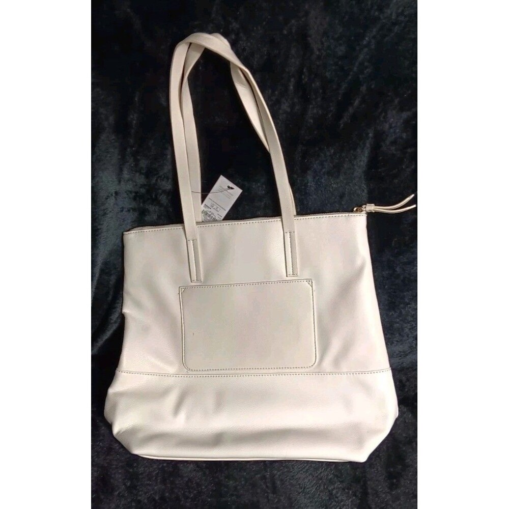 NWT! Elizabeth and James Large Vegan Leather Tote Bag Cream Ivory Zip Top... - Picture 13 of 16